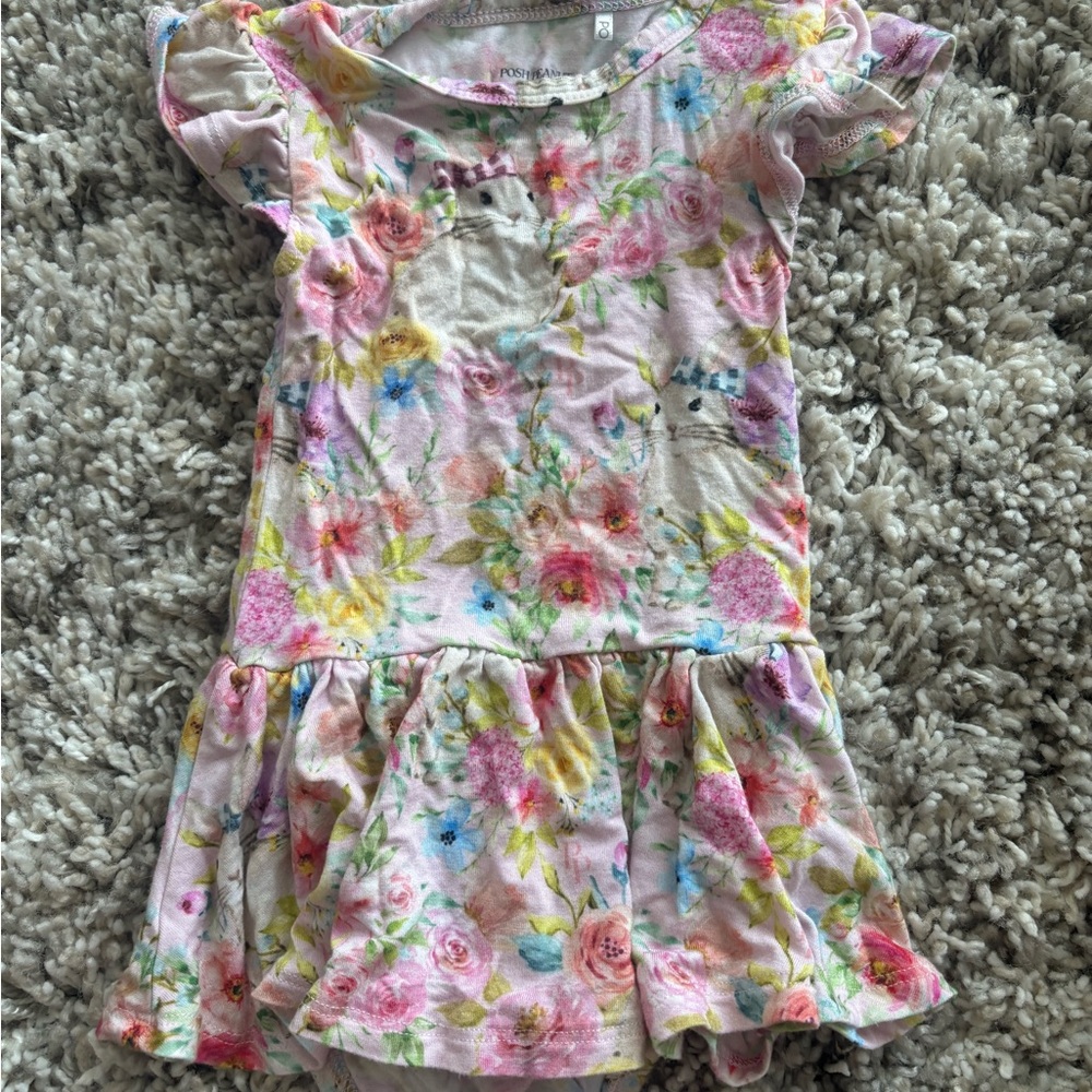 Posh Peanut Floral Bunny Print Fabric in Pink and Yellow